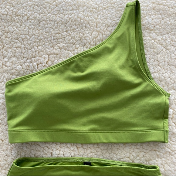 PINK Victoria's Secret Lime Green Bikini One Shoulder High Waisted Size M - Picture 3 of 8